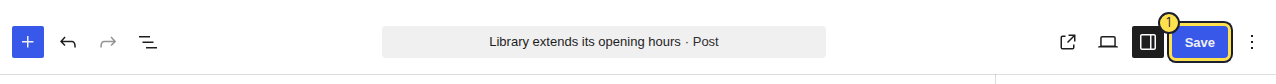 The top bar of the WordPress block editor with the blue Save button highlighted on the right